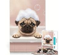 Rompecabezas de Cachorros carlinos a la Hora del baño para Adultos, 1000 Piezas, fortalece la Memoria, vínculo Familiar, Borde Limpio, Regalo de cumpleaños (38x26cm)