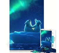 Rompecabezas de Cachorros de Oso Polar bajo la Aurora Boreal para Adultos, 1000 Piezas, lógica Clara, Juguete, pasatiempo Tranquilo, Corte Perfecto, Regalo Elegante (38x52cm)