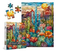Rompecabezas de Cactus para Adultos de 1000 Piezas en adelante, Rompecabezas de vidrieras PICKFORU Que Incluye Cactus de Arte de Mosaico, Rompecabezas Coloridos de suculentas como Regalo para los