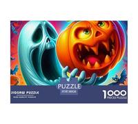 Rompecabezas de Calabazas Jumbie para Adultos: un Fantasma Junto a una Calabaza Sonriente. Juegos educativos para Toda la Familia. Mujeres. 38 x 26 cm/1000 Piezas.
