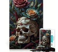 Rompecabezas de Calavera con Corona y Rosas para Adolescentes, 1000 Piezas, para ejercitar la Mente, Actividad para el hogar, Bordes precisos, Regalo Festivo 38x26cm