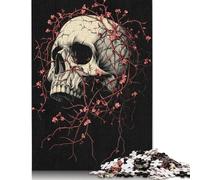 Rompecabezas de Calavera con Flores de Cerezo, 1000 Piezas (75 x 50 cm), cartón 100% Reciclado, Ideal para Adultos a Partir de 12 años. Regalo para el Día del Padre.