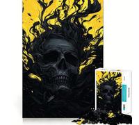 Rompecabezas de Calavera con Humo Negro y Fondo Amarillo de 1000 Piezas para Adolescentes Mejora la Memoria Tiempo Libre Diseño de Corte sólido Artículo de Santa Claus 38x26cm
