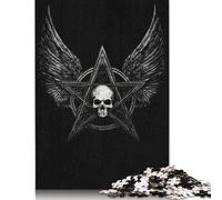 Rompecabezas de Calavera con Pentagrama y alas, Juguete Educativo, Rompecabezas de cartón Premium para Adultos y niños, Regalo, 1000 Piezas (38 x 26 cm)
