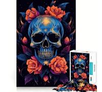 Rompecabezas de Calavera con Rosas para Adolescentes, 1000 Piezas, Juego de lógica, diversión en Interiores, Pieza de colección de Arte de Bordes precisos 50x75cm
