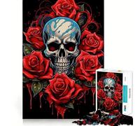 Rompecabezas de Calavera con Rosas para Adultos, 1000 Piezas, fortalece la Memoria, Alivia el estrés, Bordes Lisos, Regalo conmovedor 38x52cm