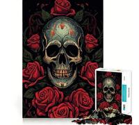 Rompecabezas de Calavera con Rosas Rojas, 1000 Piezas, para Adolescentes Mejora la Memoria Divertido y Relajante Pieza de colección de Arte con Corte preciso 50x75cm