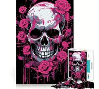 Rompecabezas de Calavera con Rosas Rojas de 1000 Piezas para Adultos Regalo Ideal para ejercitar la Mente Juguete Divertido y silencioso Diseño para armar 38x26cm