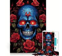Rompecabezas de Calavera con Rosas Rojas para Adolescentes, 1000 Piezas, Juego de lógica, diversión en Interiores, Pieza de colección de Arte de Bordes precisos 38x26cm