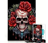 Rompecabezas de Calavera con Rosas Rojas para Adultos, 1000 Piezas Fortalece la Memoria Divertido y Relajante Bordes de Calidad Un Regalo Encantador 38x52cm
