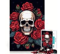 Rompecabezas de Calavera con Rosas Rojas para Adultos, 1000 Piezas Refuerza la Memoria Divertido y Relajante Bordes de Calidad Un Regalo Encantador 50x75cm