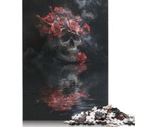 Rompecabezas de Calavera con Rosas y Humo, decoración única para el hogar, Rompecabezas Rectangular de Papel para Adultos y Adolescentes, Regalo para el Día de la Madre, 1000 Piezas (75 x 50 cm)