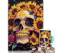 Rompecabezas de Calavera de Girasol para Adultos, desafiante, Pero Divertido y Divertido Regalo de cumpleaños, Regalo, Arte de Pared, 75x50cm
