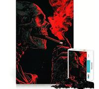 Rompecabezas de Calavera fumando con Humo Rojo para Adolescentes, 1000 Piezas, para Recordar, estimular, Relajarse, Corte Suave, Regalo Elegante (38x52cm)