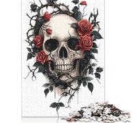 Rompecabezas de Calavera gótica y Rosas: desafiante y Estimulante Rompecabezas de cartón Premium para Adultos y Adolescentes, Regalo de 1000 Piezas (38 x 26 cm)