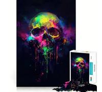 Rompecabezas de Calavera neón de 1000 Piezas para Adultos Rompecabezas Que Ayuda a Mejorar la Memoria Divertido y Relajante Bordes limpios Artículo de Santa Claus (38x26cm)