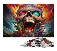 Rompecabezas de Calavera psicodélica Colorida de 1000 Piezas para Adultos. Rompecabezas difícil para Adultos navideño y decoración del hogar. 50x75cm/19,68x29,52 Pulgadas.