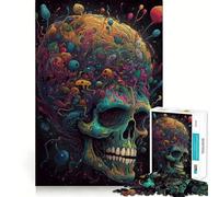 Rompecabezas de Calavera psicodélica de 1000 Piezas para Adultos Mejora la Memoria Ideal para el Ocio Corte Firme Fiestas (50x75cm)