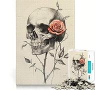 Rompecabezas de Calavera y Rosa roja de 1000 Piezas para Adolescentes Juguete para desarrollar la lógica, Ligero y Relajante Corte preciso Regalo clásico 38x26cm