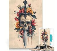 Rompecabezas de Calaveras, Espadas y Flores para Adolescentes, 1000 Piezas, Juguete Inteligente, Tiempo Libre, Corte preciso, Regalo de Temporada 38x26cm