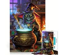 Rompecabezas de caldero de Gato Bruja de 1000 Piezas para Adultos Divertido Juego de Memoria Artesanía de Corte experta Actividad Relajante para Grupos en Interiores (50x75cm)