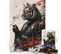 Rompecabezas de caligrafía de Tigre samurái de 1000 Piezas para Adolescentes, Juguete Mental para aliviar la ansiedad, Corte Premium, Regalo Elegante 38x52cm