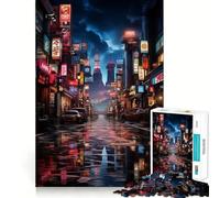 Rompecabezas de Calle Nocturna de Tokio para Adultos, 1000 Piezas Juguete Inteligente para el hogar Disfrute de un Corte preciso Decoración de Pared 38x26cm