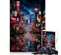Rompecabezas de Calle Nocturna de Tokio para Adultos, 1000 Piezas Juguete Inteligente para el hogar Disfrute de un Corte preciso Decoración de Pared 38x26cm
