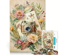 Rompecabezas de cámara Vintage con Detalles Florales en Acuarela,1000 Piezas para Adolescentes Tren de Recuerdos Diversión,conexión Limpia y sin interrupciones Actividad grupal Relajante