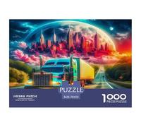 Rompecabezas de camión Grande para Adultos: camión en la Carretera Cerca de Ciudad Cósmica, 1000 Piezas, Juegos para decoración del hogar, 70 x 50 cm/1000 Piezas