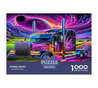 Rompecabezas de Camiones Grandes para Adultos: camión de neón bajo un Rayo. Juegos educativos para Toda la Familia. Mujeres. 70 x 50 cm/1000 Piezas.
