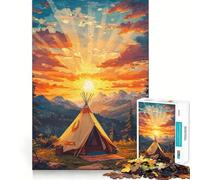 Rompecabezas de Camping al Atardecer de 1000 Piezas para Adolescentes Que mejoran la Memoria y el Tiempo Libre Diseño de Corte sólido Artículo de Papá Noel 38x52cm