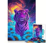 Rompecabezas de Campo de Girasoles con Tigre psicodélico para Adultos, 1000 Piezas, para Fortalecer la Memoria, Actividad para el hogar, Bordes limpios, Regalo Festivo (38x52cm)