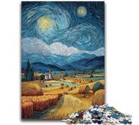 Rompecabezas de Campo de Trigo con Cielo Nocturno, 1000 Piezas para Adolescentes Ayuda a ejercitar el Cerebro Juguetes adictivos para Cultivar la Paciencia Juego de desafío único (38x26cm)