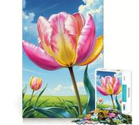 Rompecabezas de Campo de Tulipanes Rosas y Amarillos de 1000 Piezas para Adultos Juguete de lógica y Entretenimiento Bordes Lisos Regalo de Temporada (38x52cm)