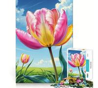 Rompecabezas de Campo de Tulipanes Rosas y Amarillos para Adolescentes, 1000 Piezas, Wise Think Toy, diversión y Entretenimiento, decoración de Pared con Corte nítido (38x26cm)