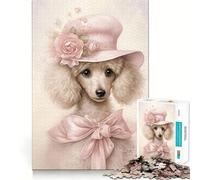 Rompecabezas de caniche Blanco con Sombrero 1000 Piezas Juego de Memoria Alta precisión Manualidades interactivas desafío Cerebral para el hogar (38x52cm)