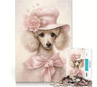 Rompecabezas de caniche Blanco con Sombrero para Adolescentes 1000 Piezas diversión Que estimula la Mente componentes Resistentes y de Corte Limpio Actividad para Compartir en Familia (38x26cm)