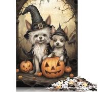 Rompecabezas de caniche con Sombrero de Bruja para Halloween, decoración única para el hogar, 100% cartón Reciclado, Ideal para niños o niñas, 1000 Piezas (38 x 26 cm)