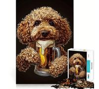 Rompecabezas de caniche y Cerveza de 1000 Piezas para Adolescentes, Juguete para ejercitar la Mente, Tiempo de relajación, Arte, Montaje, Regalo de Temporada (38x52cm)