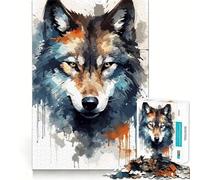 Rompecabezas de Cara de Lobo en Acuarela para Adultos 1000 Piezas Juego de Memoria Cerebral Cortado con láser para un Ajuste Perfecto aliviar el estrés (38x26cm)