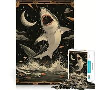 Rompecabezas de Cartas del Tarot del tiburón Blanco 1000 Piezas Juego Divertido sin Rebabas Piezas de Corte Limpio portátil Ideal para Viajes (38x26cm)