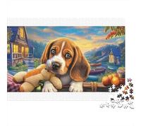 Rompecabezas de cartón 100% Reciclado Beagle con Hojas de otoño, 1000 Piezas, para Adultos y niños, desafiante y Estimulante, 70 x 50 cm (1000 Piezas)