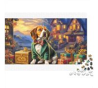 Rompecabezas de cartón 100% Reciclado Beagle en un Pueblo Invernal de 1000 Piezas para Adultos, bellamente ilustrado, para acertar, 52 x 38 cm (1000 Piezas)