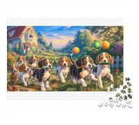 Rompecabezas de cartón 100% Reciclado Beagle en una Multitud Festiva de 1000 Piezas para Adultos, bellamente ilustrado, único, 52 x 38 cm/1000 Piezas
