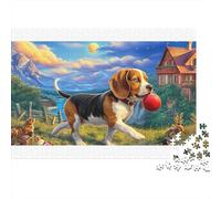 Rompecabezas de cartón 100% Reciclado de Beagle Persiguiendo una Pelota roja, 1000 Piezas para Adultos, el desafío Imposible, Regalo Divertido, 38 x 26 cm (1000 Piezas)