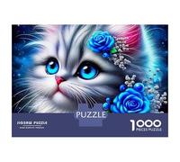 Rompecabezas de cartón con diseño de Gato, 1000 Piezas, Rosa Azul, Acabado Mate, Ideal para Adolescentes, Ideal para un día lluvioso, para Pasar un rato Tranquilo, 52 x 38 cm (1000 Piezas)
