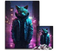 Rompecabezas de cartón de 1000 Piezas con diseño de Gato ciberpunk neón para Adultos, Ideal para Relajarse y desafiar, decoración Colorida para el hogar, Regalo Ideal para Amigos, 26x38cm