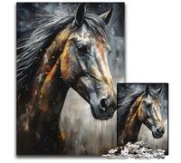 Rompecabezas de cartón de 1000 Piezas con Retrato de Caballo de carbón para Adultos, desafiante Rompecabezas para Adolescentes, diversión Familiar Nocturna de Juegos, 26x38cm (10,23x14,96 Pulgadas).