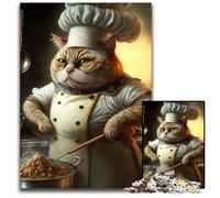 Rompecabezas de cartón de 1000 Piezas de Chef Cat para Adultos, cumpleaños y Vacaciones, 26x38cm/10,23x14,96 Pulgadas.